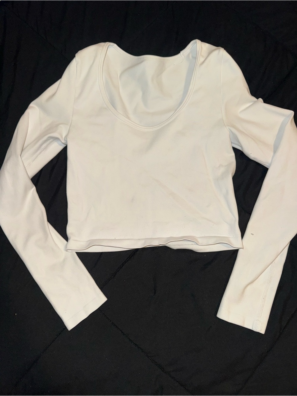 White Long-Sleeve Scoop Neck Crop Top